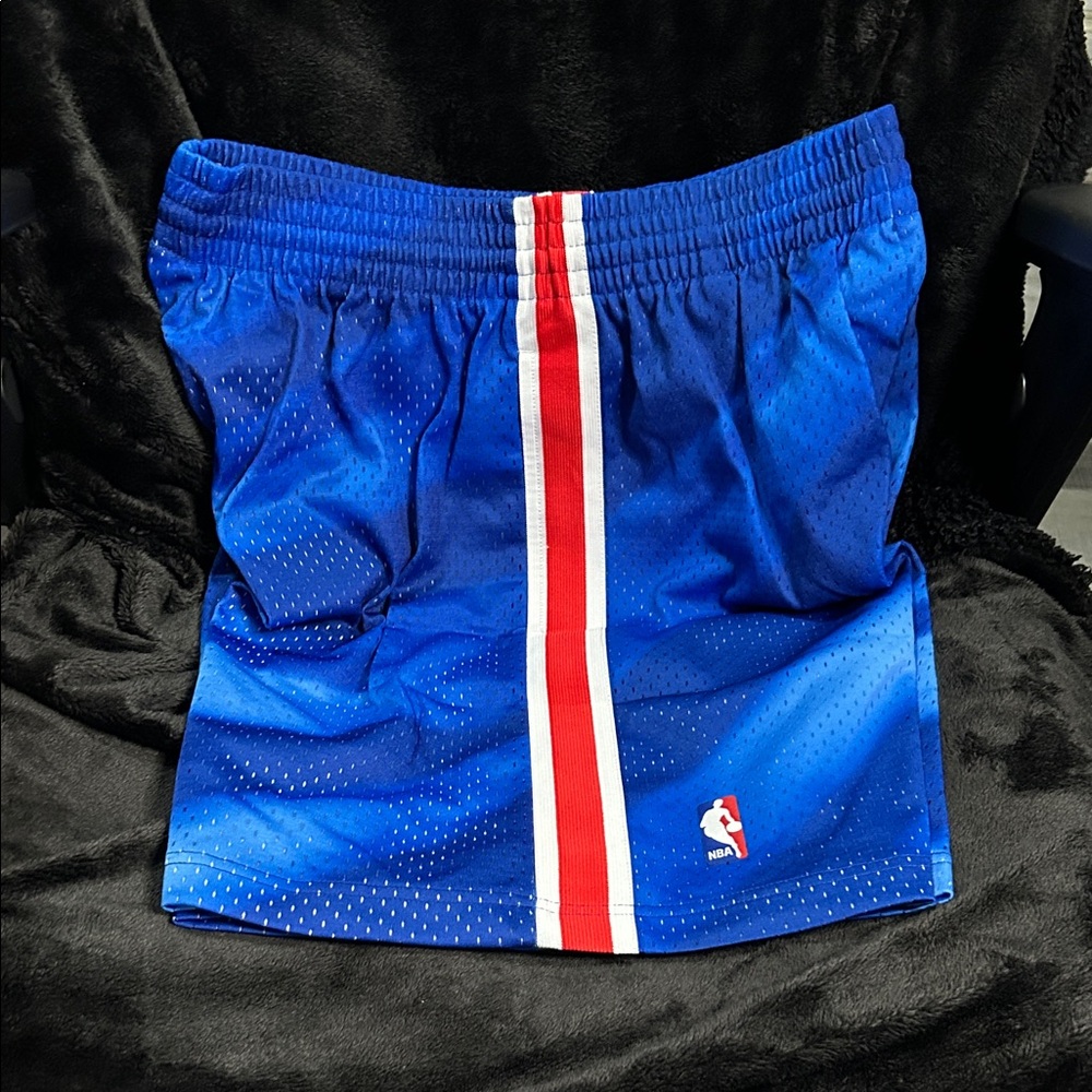 Mitchell & Ness Blue Athletic Shorts with Red Stripe